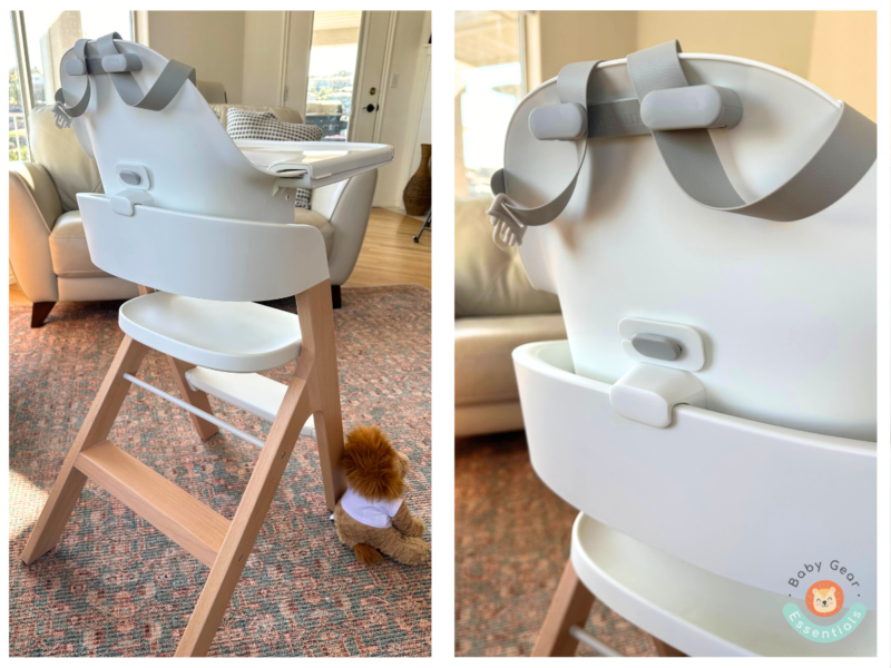 Back of the Mockingbird high chair with strap holders