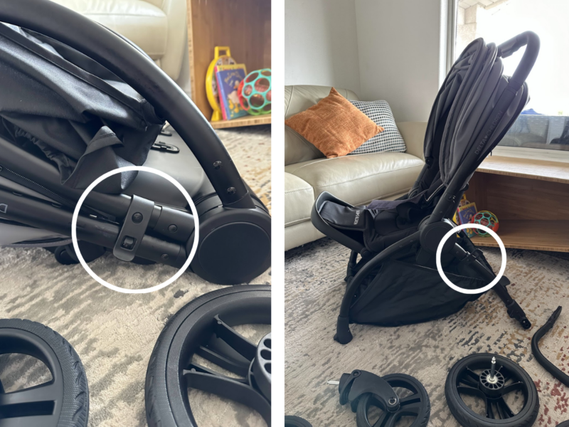Latching and unlatching the lock when the Revolve Stroller is folded