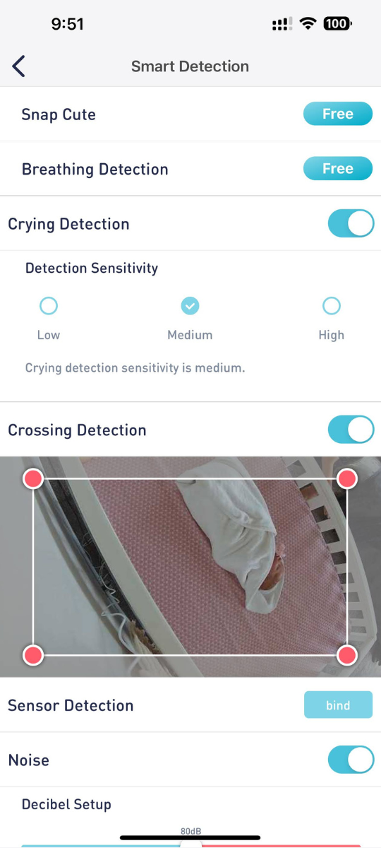 Lollipop baby monitor setting up the crossing detection feature in the app