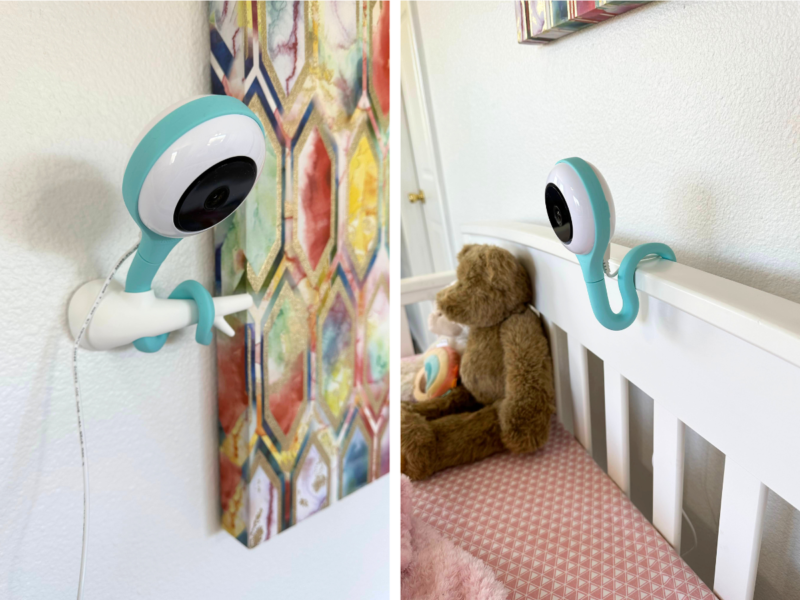 Lollipop baby monitor mounted on crib and wall attachment
