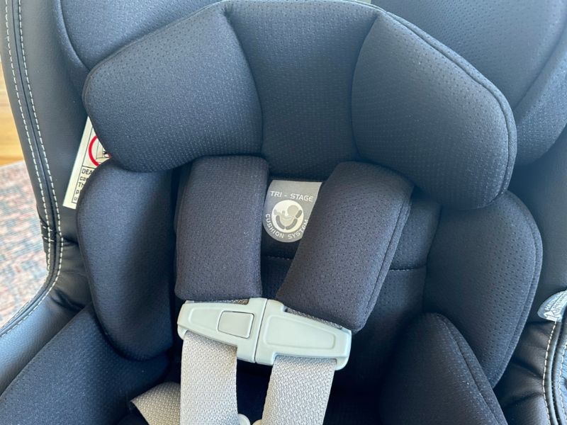 Up close picture of Peg Perego Convertible Car seat with 5-point harness and Tri-stage cushion