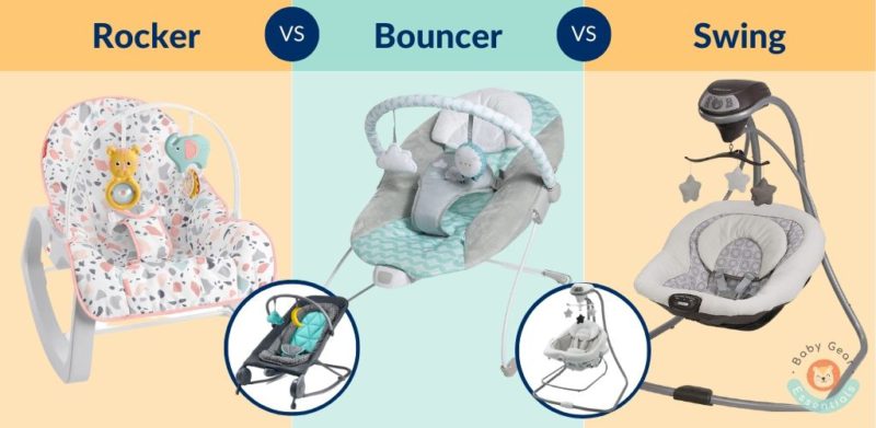Comparing infant rocker, baby bouncer and a baby swing
