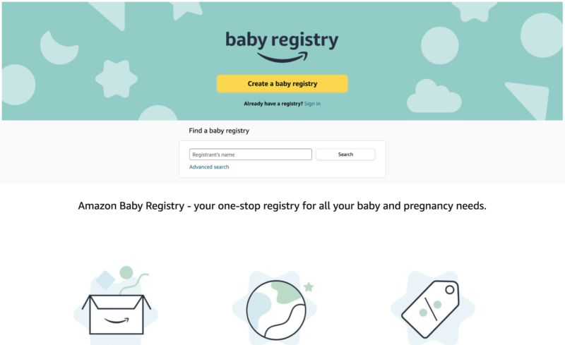 Finding an amazon baby registry via the search