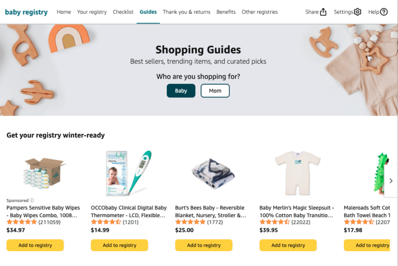 Amazon baby registry gift guides
