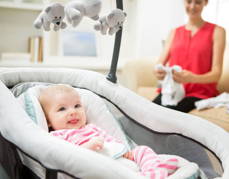Baby in swing, buying mom some time to do laundry