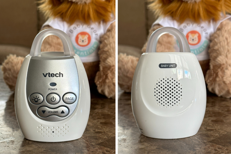 VTech DM221 Child Unit front and back -- Baby Gear Essentials Best Audio-Only Baby Monitor