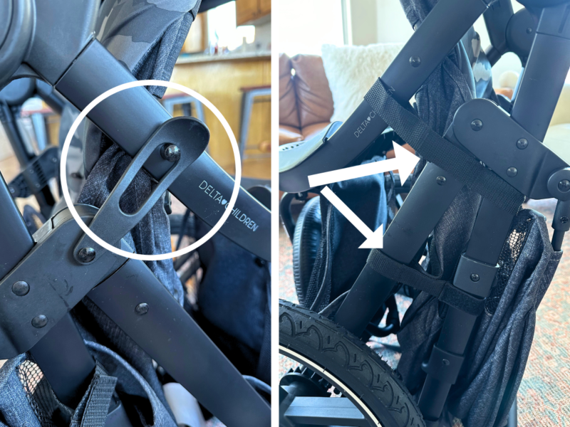 Delta jogging stroller lock and straps for folding smaller
